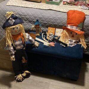 Festive Scarecrow Decor Set with Orange and Blue Accents